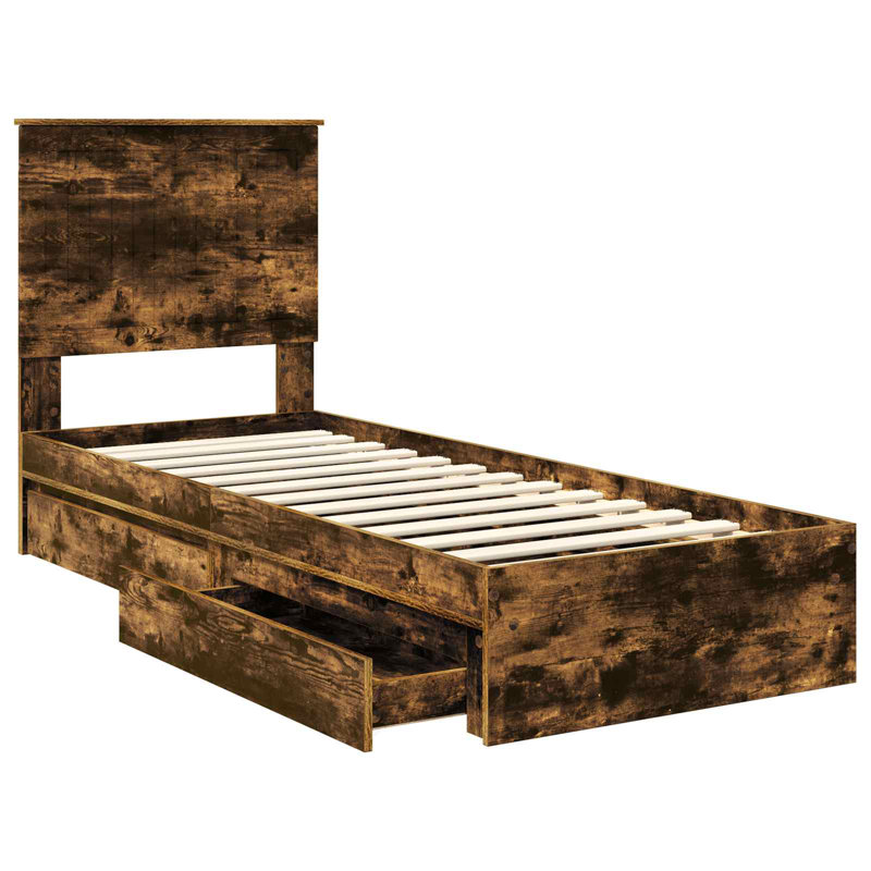  Bed Frame With Drawer Engineered Wood, Small Single (2'6), Smoked Oak