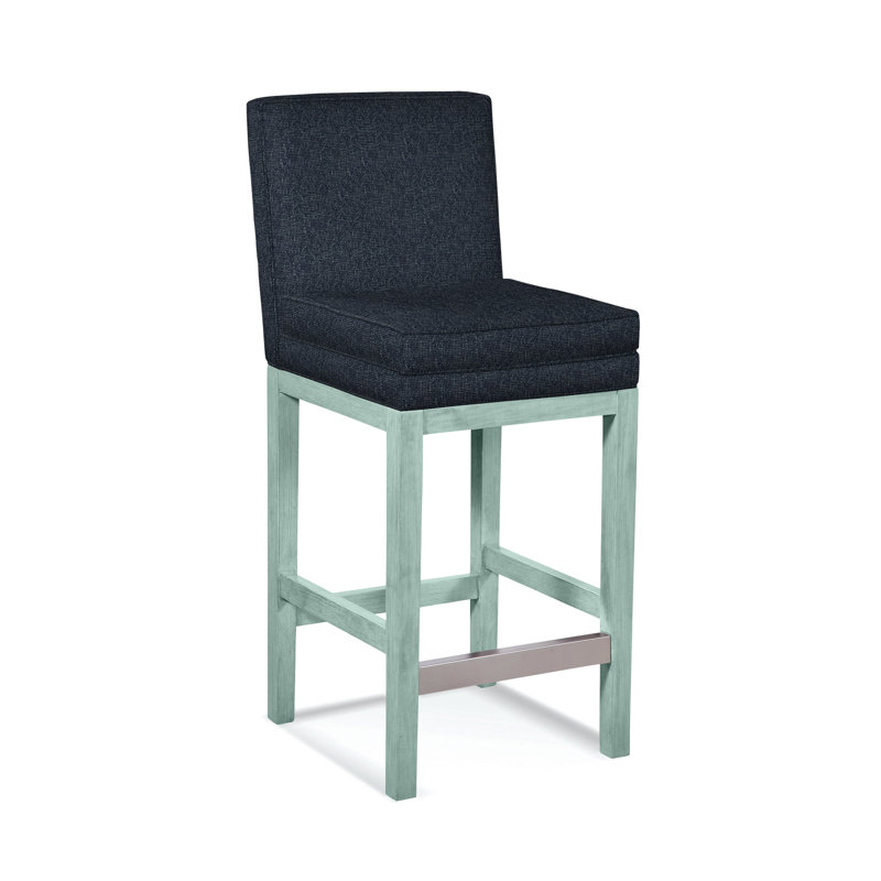 Upholstered Stool, Navy Crypton Performance; 0822-61, Antique Black Finish