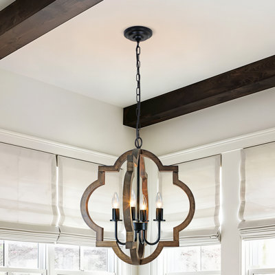 Rustic 19.49” 4 -Light Orb Wood Chandelier for Kitchen Island Foyer Living Room Over Dining Table