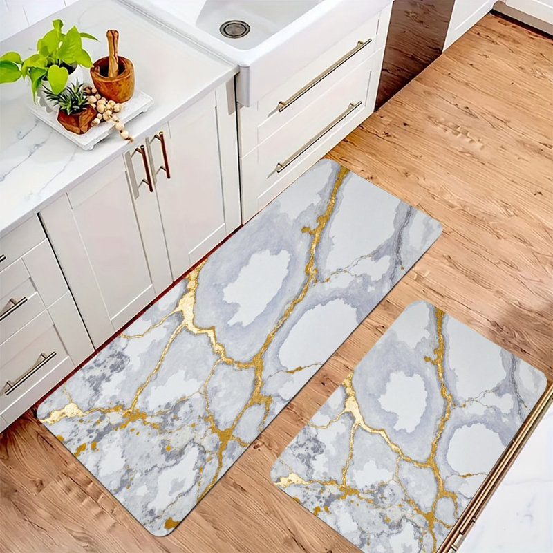 Gold Vein Marble, Kitchen Mats Set of 2