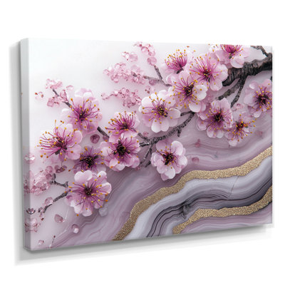 Mostiller, marbre, lavande, cerisier en fleurs, poésie des pétales - Art mural fleur de cerisier
