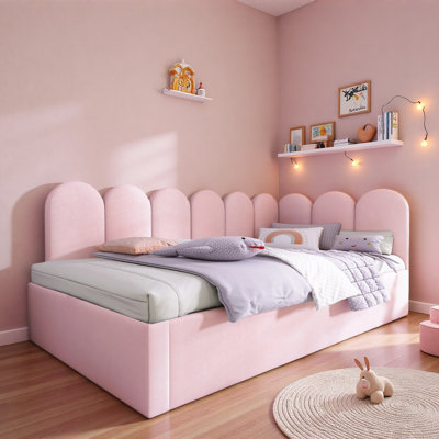 Lit de jour rembourré avec lit escamotable, canapé-lit simple simple, lits d'invités pour adultes et enfants, lit à lattes en métal, velours (sans matelas)