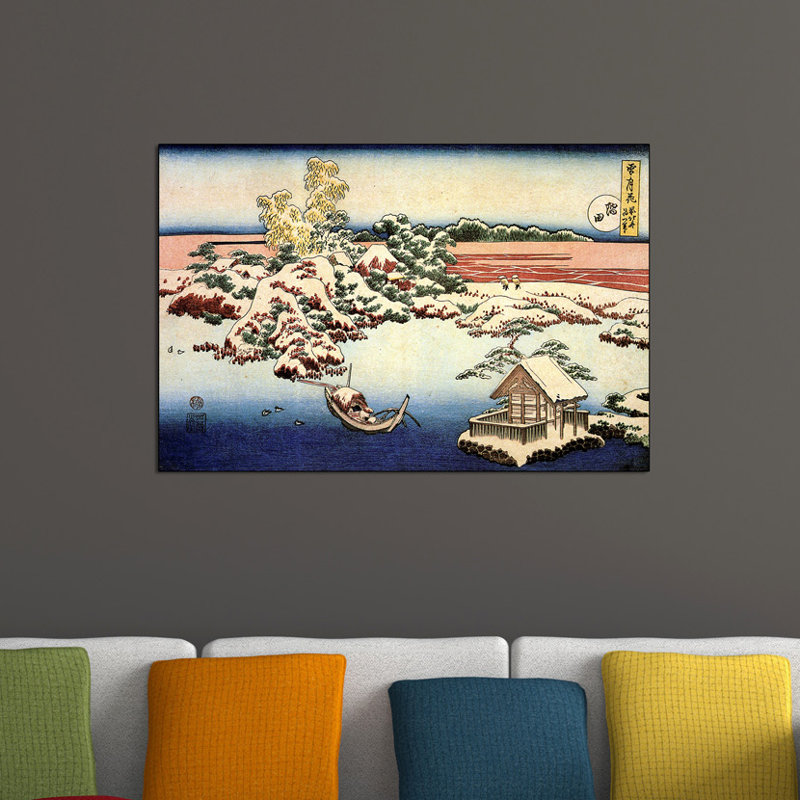 Winter Landscape Of Suda by Hokusai - Single Picture Frame Print on Wood, 60cm H x 90cm W x 1.8cm D