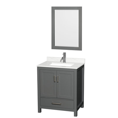 Ensemble de meuble-lavabo simple autoportant 30 po avec plateau en quartz Sheffield et miroir 24 po