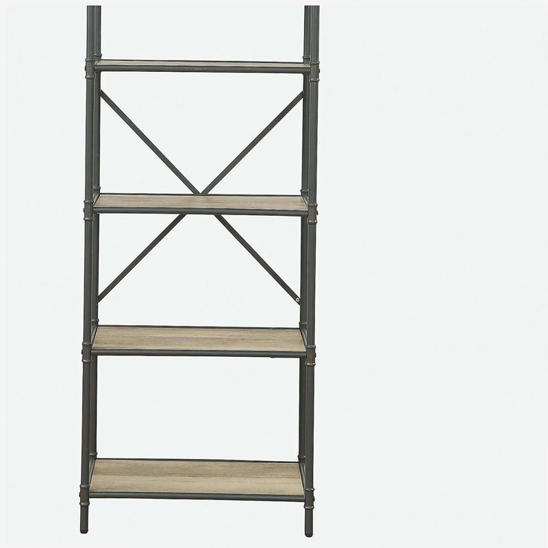 Antique Oak and Sandy Grey 5-tier Bookcase, (5 Shelves) 63.58"H x 26.58"W x 14.58"D