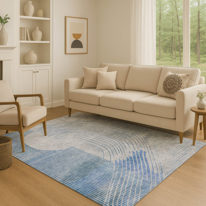 Tapis géométrique de qualité supérieure lavable à la machine Ariel, Rectangle 5 pi x 7 pi 6 po