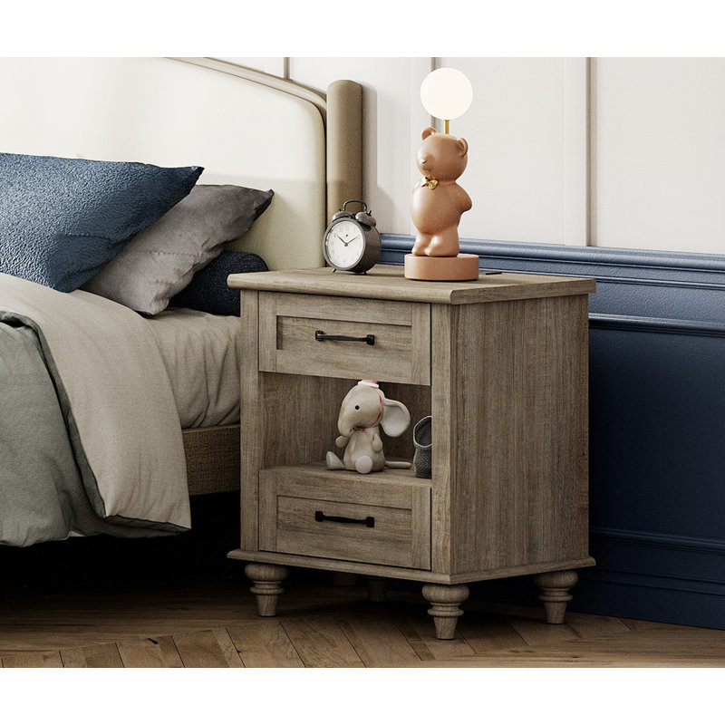 Table de chevet 2 tiroirs Scarlett, Individuel, Gris