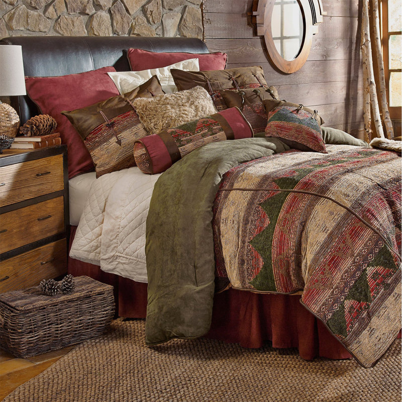 Ensemble d'édredon Sierra / brun / rouge / brun clair à imprimé aztèque Western Rustic