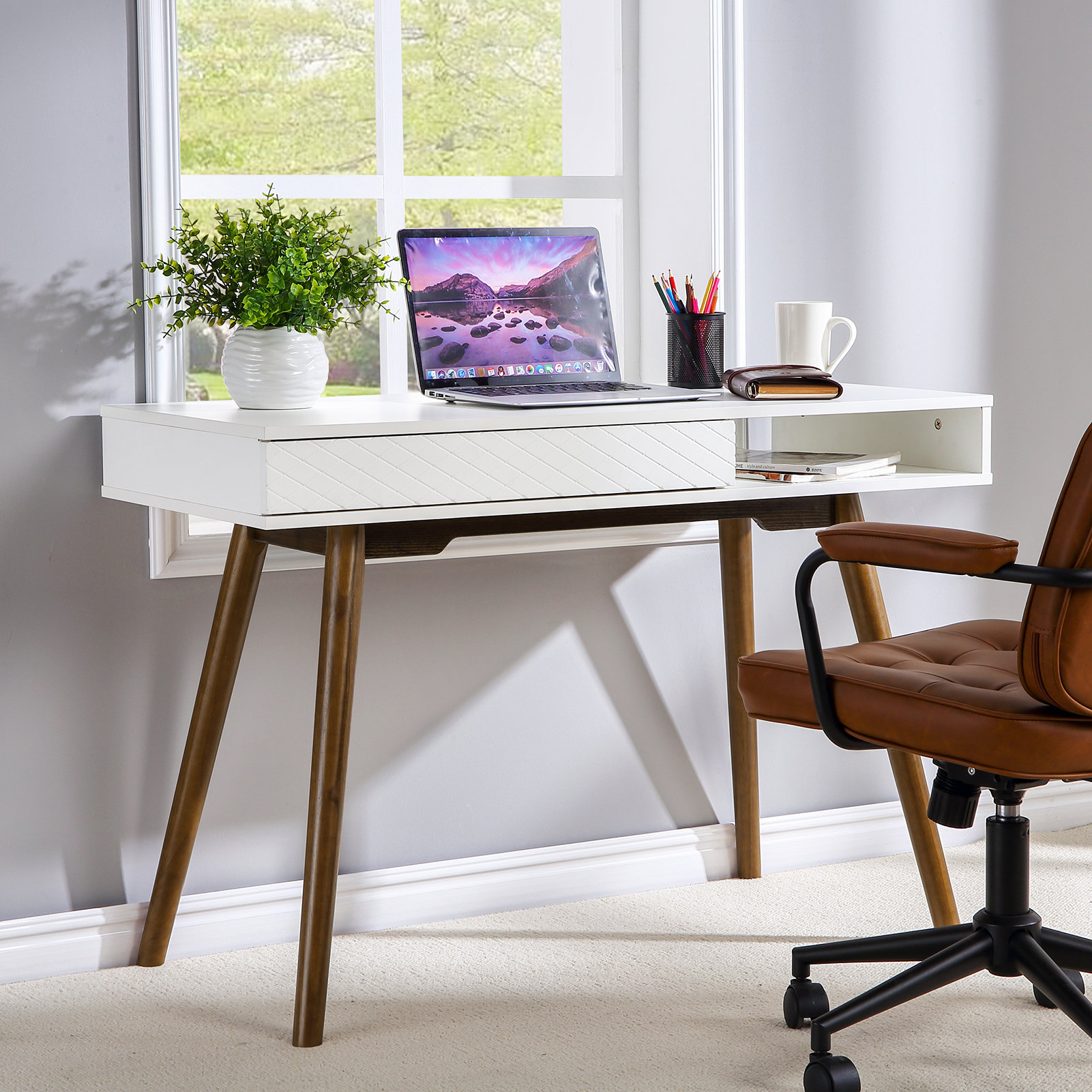 George Oliver Modern Home Office Writing Desk, 42 Inch Computer Table ...