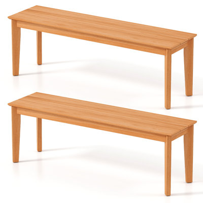2PCS 55'' Teak Wood Bench 3-Person Backless Seating w/ 880 LBS Weight Capacity