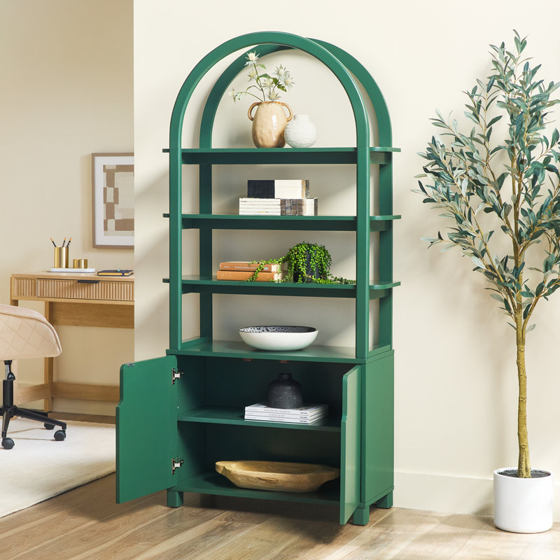 Yasirah 72" H x 36" W Modern Arched Wood Cabinet Storage Bookcase, Green