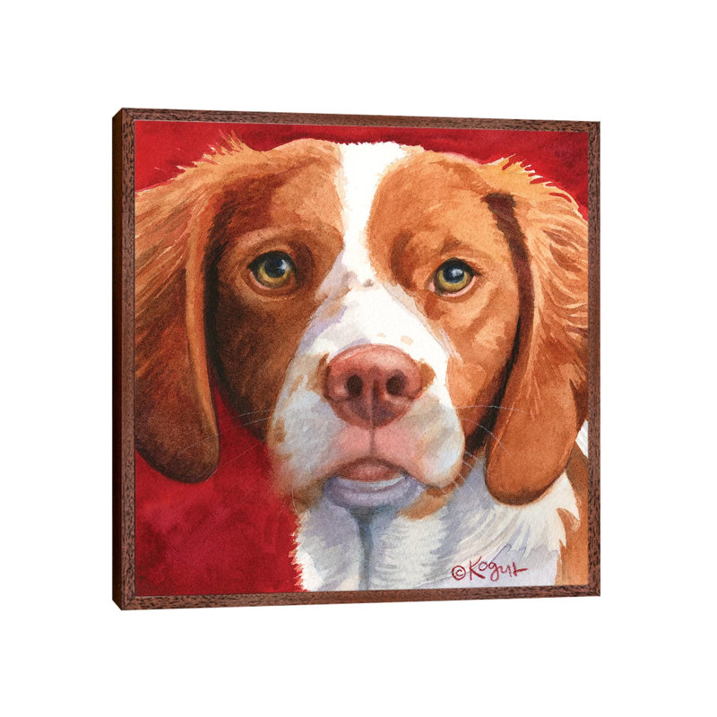 Bella The Brittany by Teresa Kogut - Painting on Canvas, Classic Brown Wood Framed, 66.04 cm H x 66.04 cm W