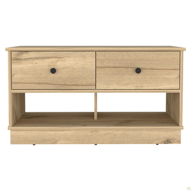 Hamilton Storage Bench, Two Open Shelves, Two Drawers -Light Oak, Beige