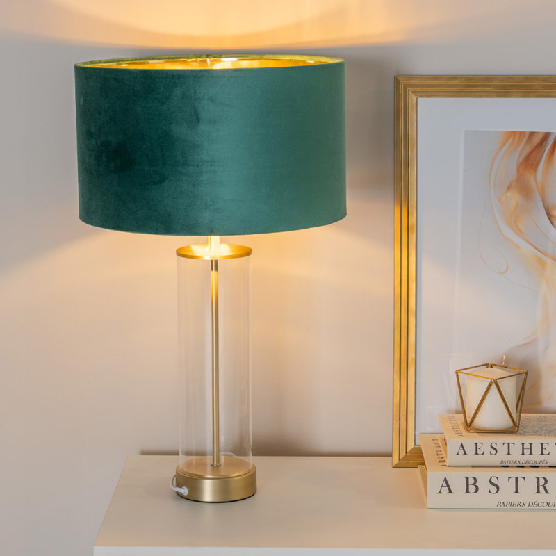 Ahedo Glass Table Lamp, Yes, Clear/Gold Base/Green Shade
