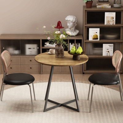 31.5 Inch Round Dining Table, Small Circle Kitchen Table With Metal Black Legs For 2-4 People,Modern Dining Room Table, Brown (Only Table)