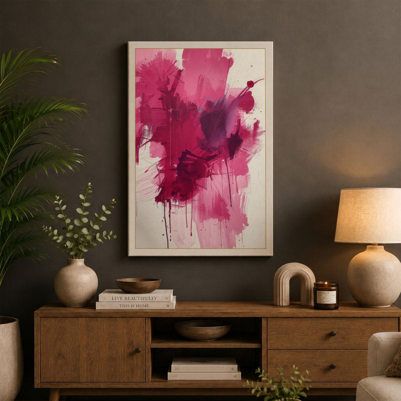 Magenta Bloom Abstract - Wrapped Canvas, 30x20 - 76.2 x 50.8 cm, White Border