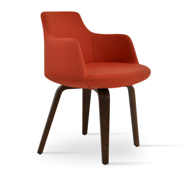 Dervish Plywood Arm Chair, American Walnut, Orange Faux Leather