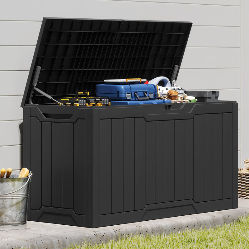 Balconera Water Resistant Resin Lockable Deck Box, Black, 100