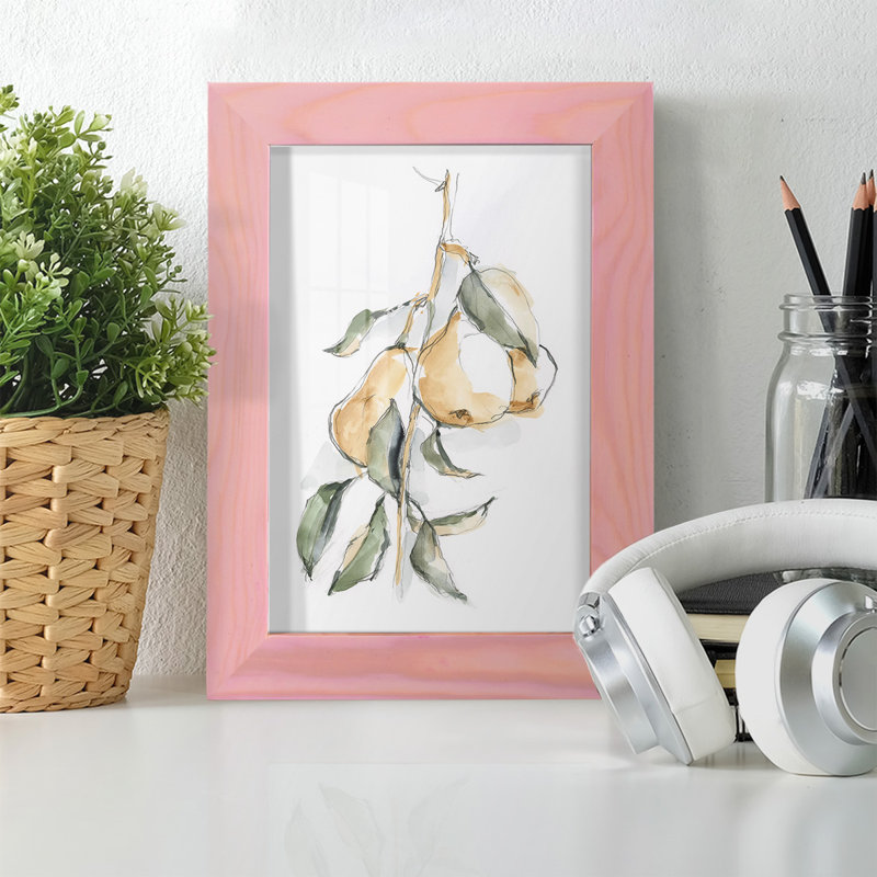 Watercolor Fruit Contour I - reproduction d'art sur toile, H 9 po x l 7 po x P 1 po, Papier avec cadre rose