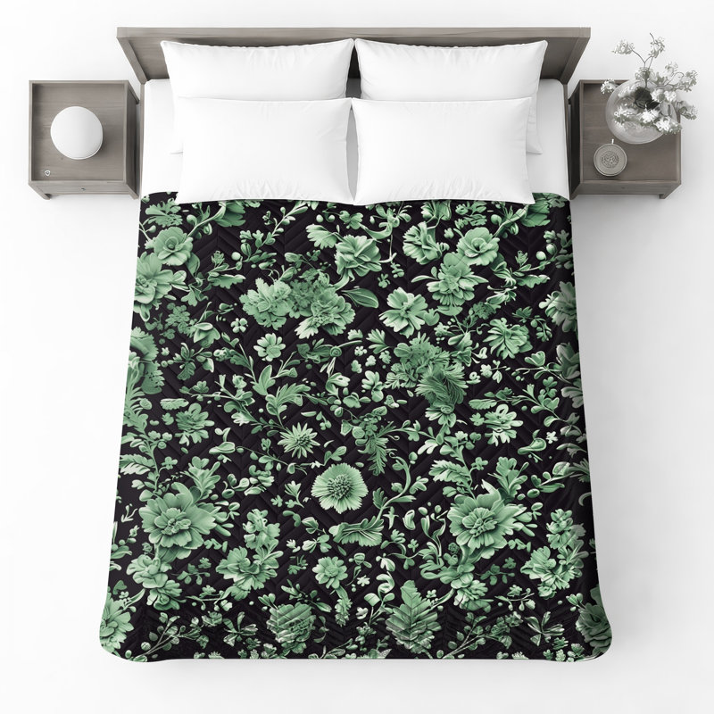 Couvre-lit matelassé vert à motif floral toutes tailles, Full / Double