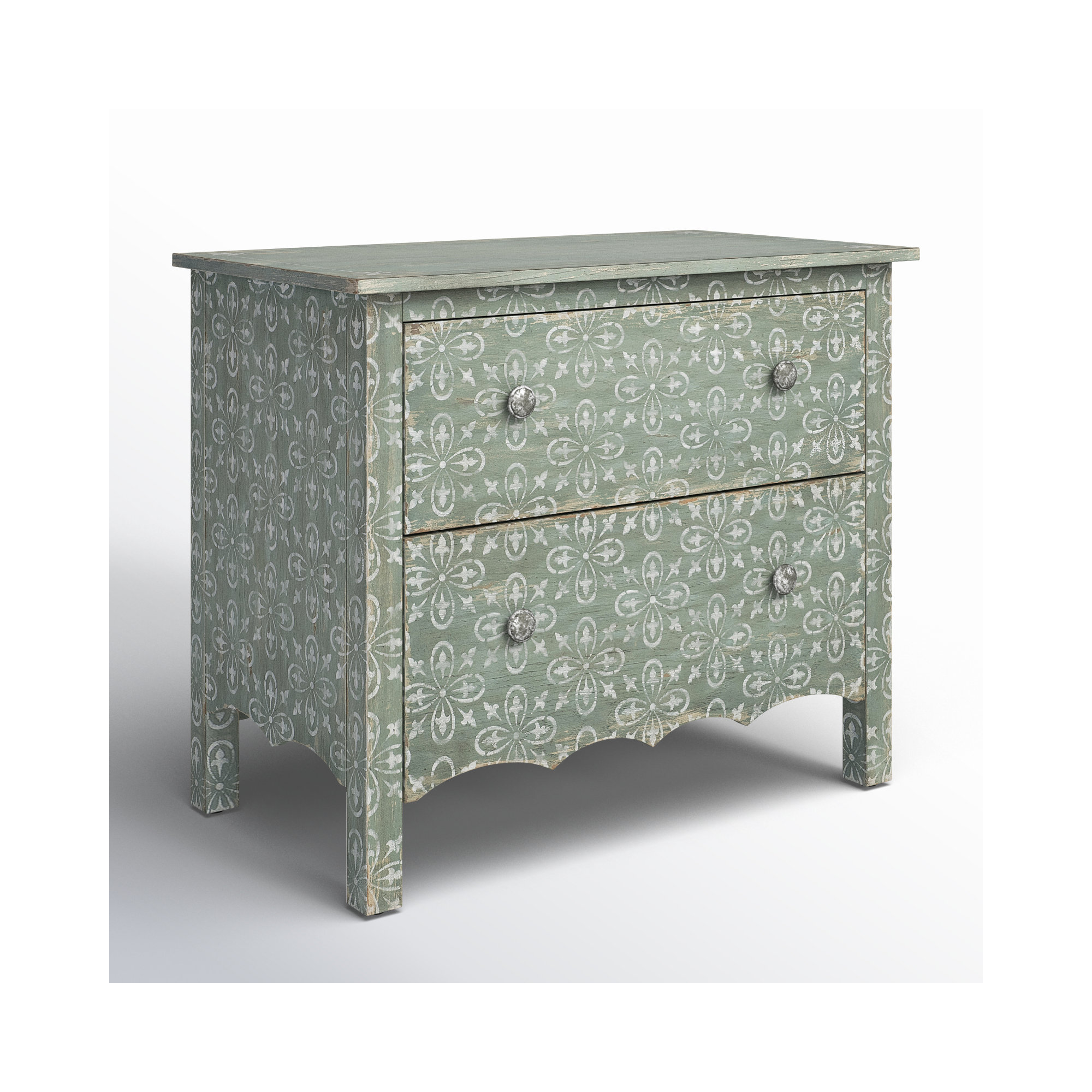 Americana Two-Drawer Nightstand, Green/Cream