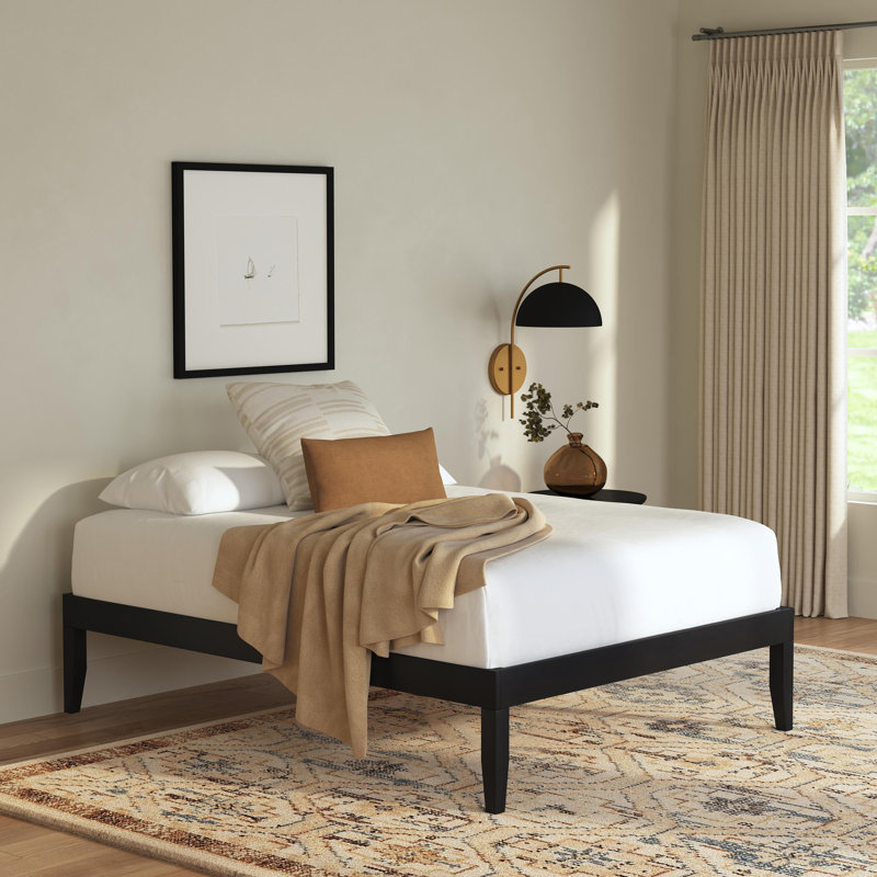 Marialana Contemporary Solid Wood Platform Bed with 13 Support Slats, Full, Black