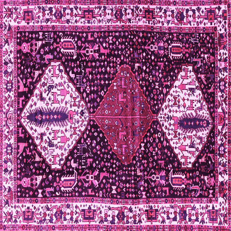 Tapis rose tissé à la machine Southwestern, Carré 8 pi