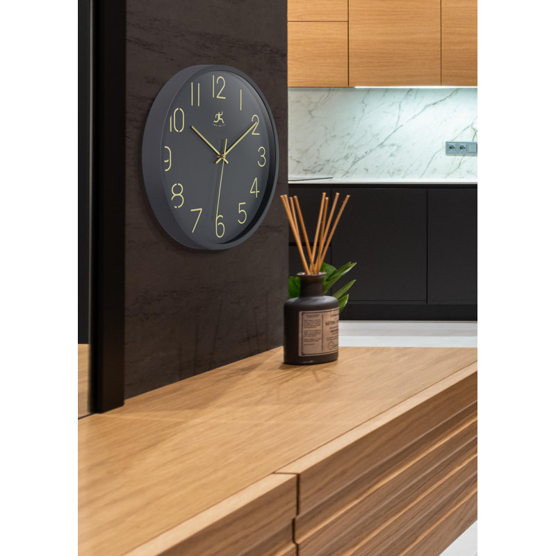 Round Plastic Wall Clock 14 Inches, Dark Gray