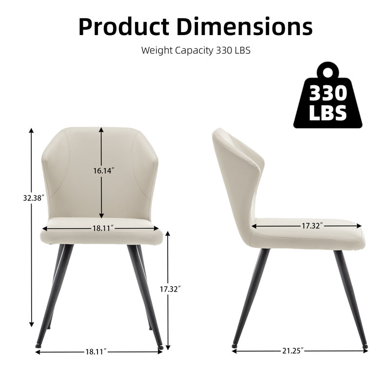 Set Of 2 Dining Chairs In Beige Faux Leather - Modern Kitchen & Dining Room Side Chairs With Metal Legs