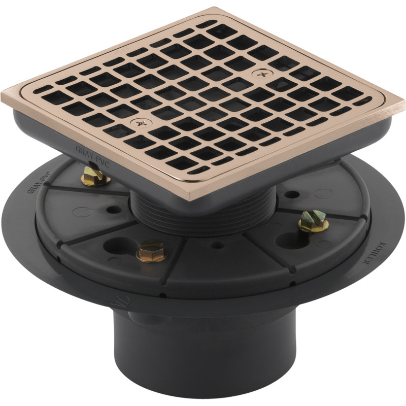 Clearflo Square Design Tile-In Shower Drain with Reversible Collar, 2" and 3" PVC Connection, Vibrant Rose Gold