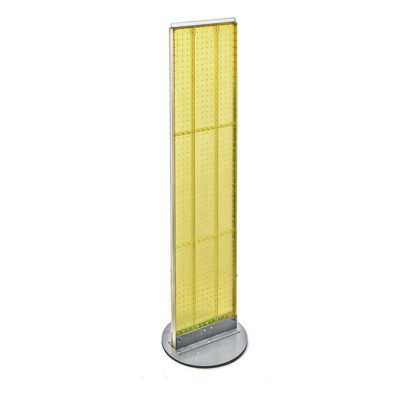 Présentoir de panneau perforé à deux côtés sur base pivotante. Support à roulettes. Taille du panneau: l 13,5 po x H 60 po