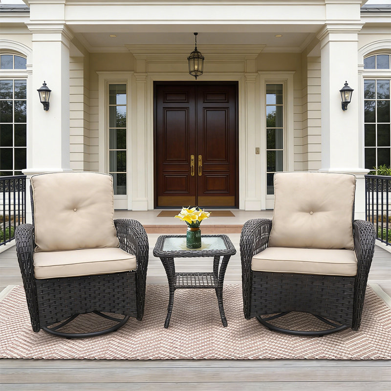 Double Outdoor Rocking Chair Three-Piece Set, Beige, Beige
