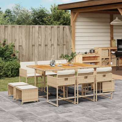  Grand ensemble de salle à manger de jardin pliable PE en rotin beige