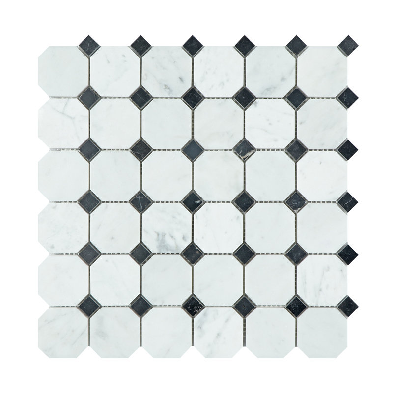 Carreau de mosaïque en marbre octogonal et à pois, Marbre de Carrare blanc