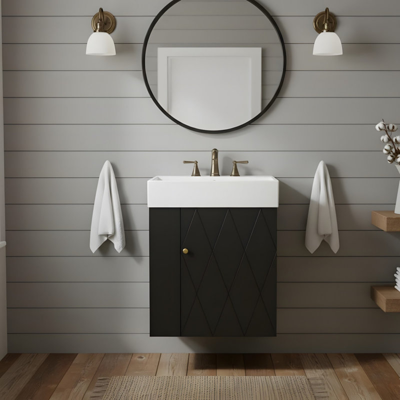 Diamond Pattern Door Design 20-Inch Bathroom Vanity, Black