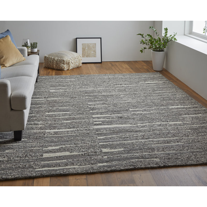 Rectangle Conor Abstract Hand Loomed Wool Area Rug in Gray/Taupe/Ivory, Rectangle 3'6" x 5'6"