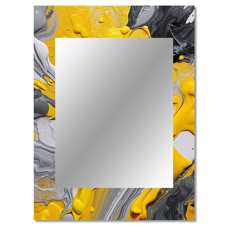 Yellow and Grey Cosmic Vibrations II - Abstract Mirror, Modern Unique Wall Mirror, Printed Metal Art, 40" x 30"