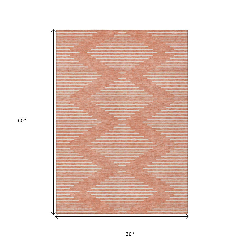 HomeRoots 3' X 5' Salmon And Ivory Geometric Washable Indoor Outdoor Area Rug