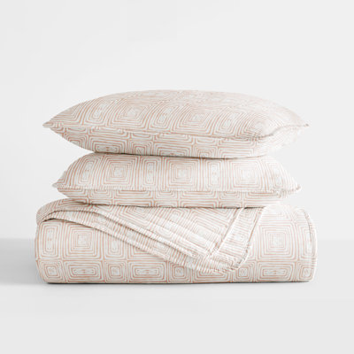 Quilt Set- Lightweight - All Season Quilted Coverlet - Geometric Maze Apricot
