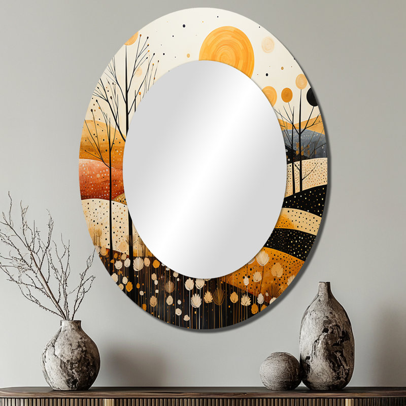 Décoration miroir ovale orange Meadow Bold Geometric Fields II - Orange, 40 po x 30 po