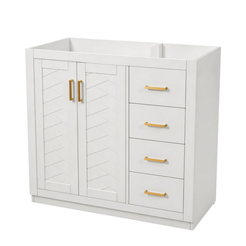 Meuble-lavabo de 36 po sans lavabo supérieur, armoire de rangement en bois massif, meuble-lavabo autoportant avec 3 tiroirs et portes à fermeture douce
