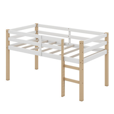 Twin Size Loft Bed With Ladder And Safety Guardrail