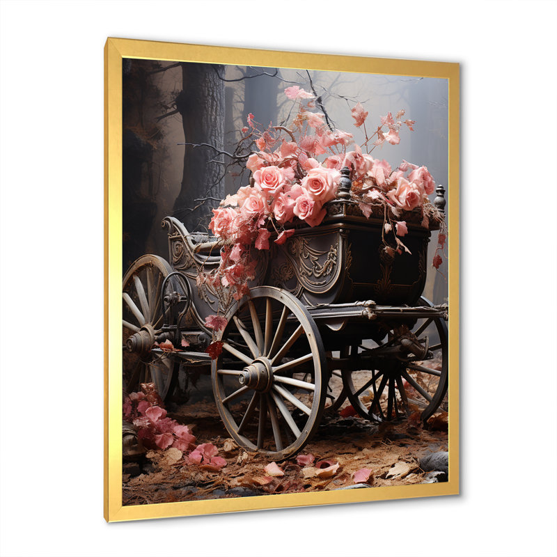 Romantisme, voiture de mariage rose II, H 32 po x l 16 po x P 1 po, Cadre doré simple