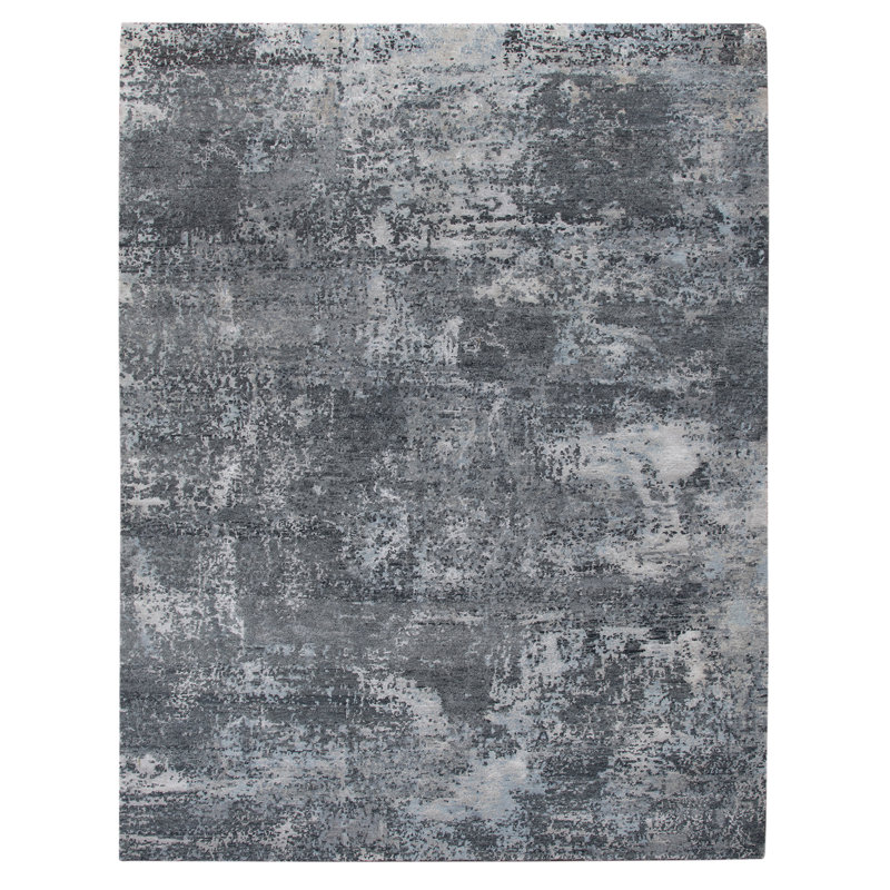 Tapis gris en laine noué à la main Serena, Rectangle 9 pi x 12 pi