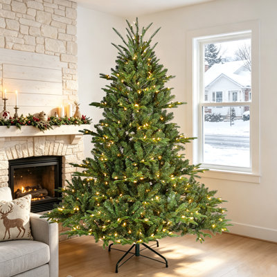 Arbre de Noël artificiel vert pré-éclairé avec lumières DEL chaudes