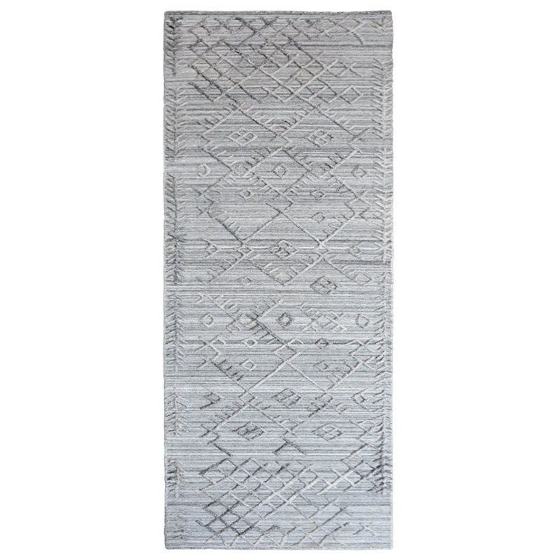 Hand Woven Overtufted Kilim Geometric Polypropylene Silver Runner Area Rug, Runner 2'6''x10'