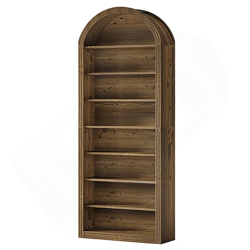 8-Tier Arched Bookshelf With Closed Back Design, Generous Storage, And Sturdy Construction For Modern Interiors, Oak