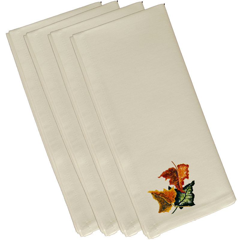 Serviette à imprimé fleurs d'automne, L 18 po x L 18 po, Blanc cassé