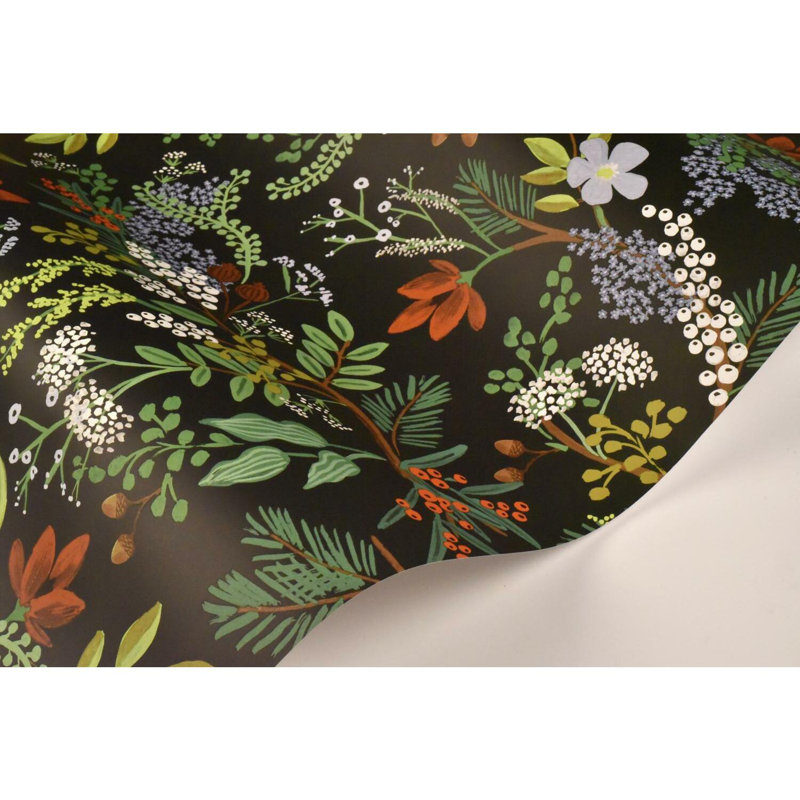 Juniper Forest 20' L x 27" W Peel and Stick Wallpaper, Black