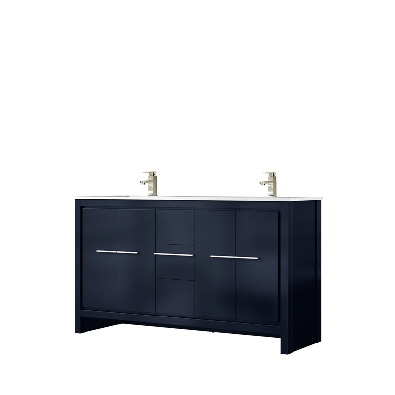 Ensemble de meuble-lavabo double 60 po L 20 po x P - Comptoir en quartz et robinet en nickel brossé avec rangement pour armoire 60 po 20 po